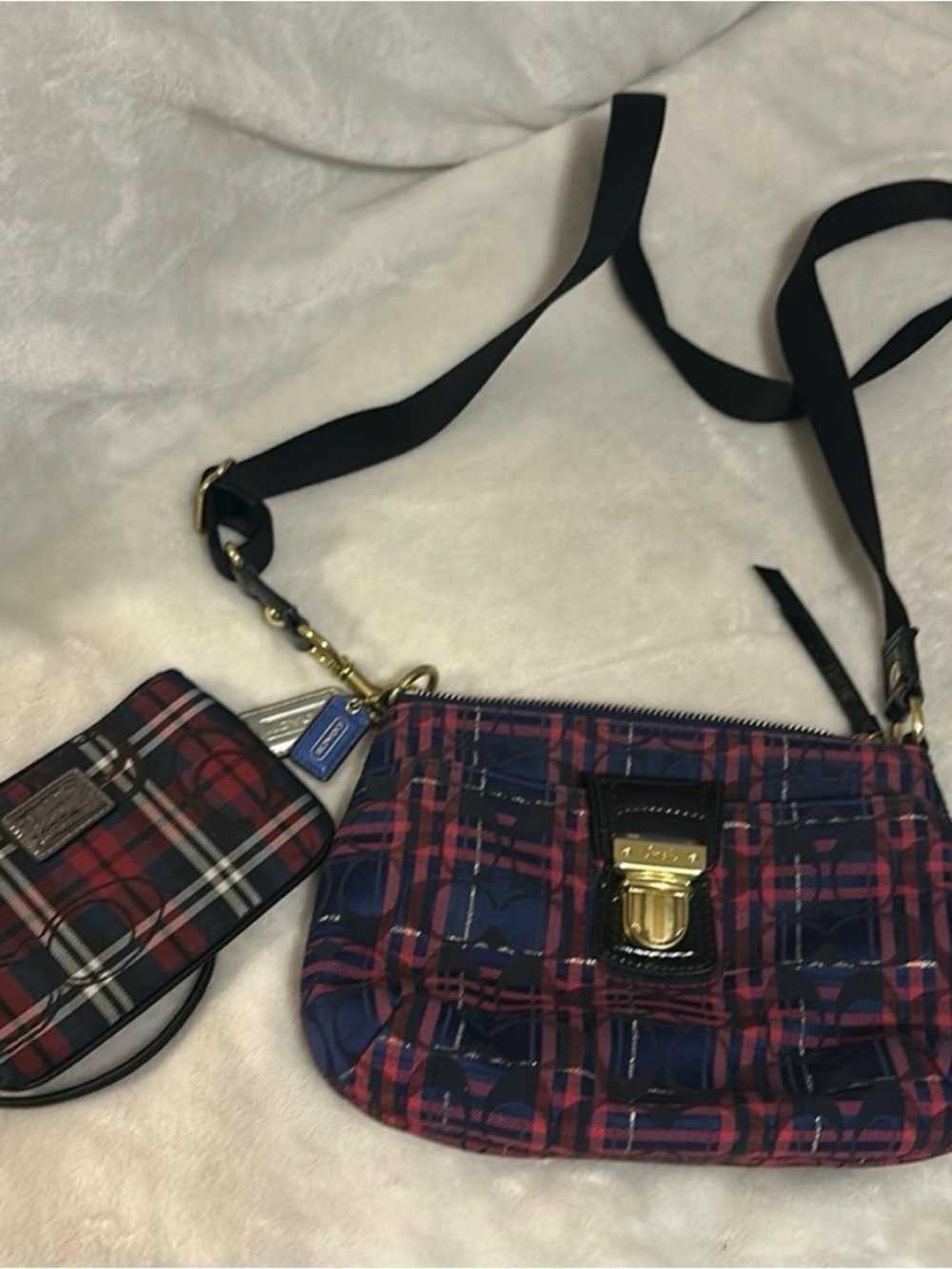 Coach Poppy Tartan Plaid Swingpack Crossbody Bag with Pouch Y2K